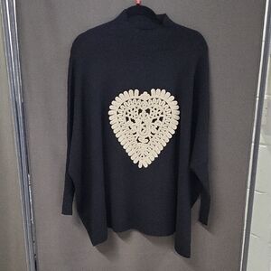 Black Women's Heart Appliqué Sweater